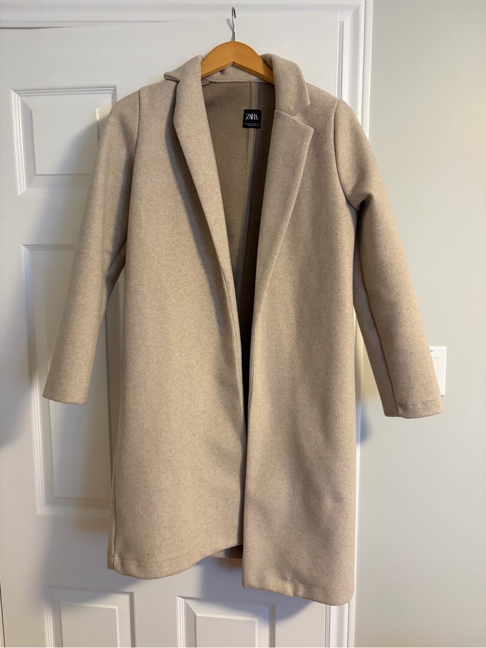 Zara Beige Open-Front Long Trench Coat